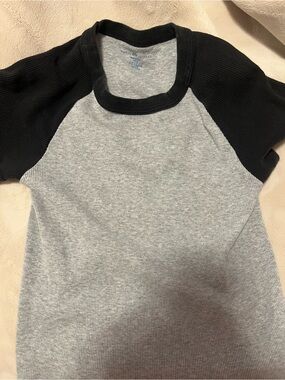 Brandy Melville Gray Body with Black Raglan Short Sleeve Tee